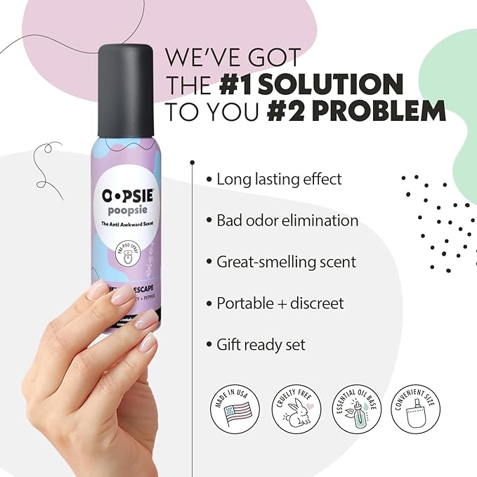 OOPSIE POOPSIE - Lavender Escape - Before & After You Go Toilet Spray 2oz - Portable Odor Eliminator - 4 Pack