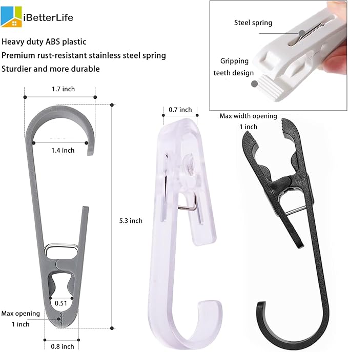 iBetterLife 4Pcs Laundry Hooks Hanging Clips Heavy Duty Outdoor Clothes Pins, Closet Organizer Single Clip Hangers Clamps Socks Boot Bras Underwear Kids Towels for Bathroom Wardrobe Kitchen Office
