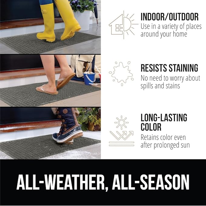 GORILLA GRIP Front Door Mat, 35x23, Indoor Outdoor Ultra Absorbent HydroAbsorb Doormat, Absorbs Up to 5.7 Cups of Water, Stain and Fade Resistant, Rubber Backing Doormats, Captures Dirt, Gray