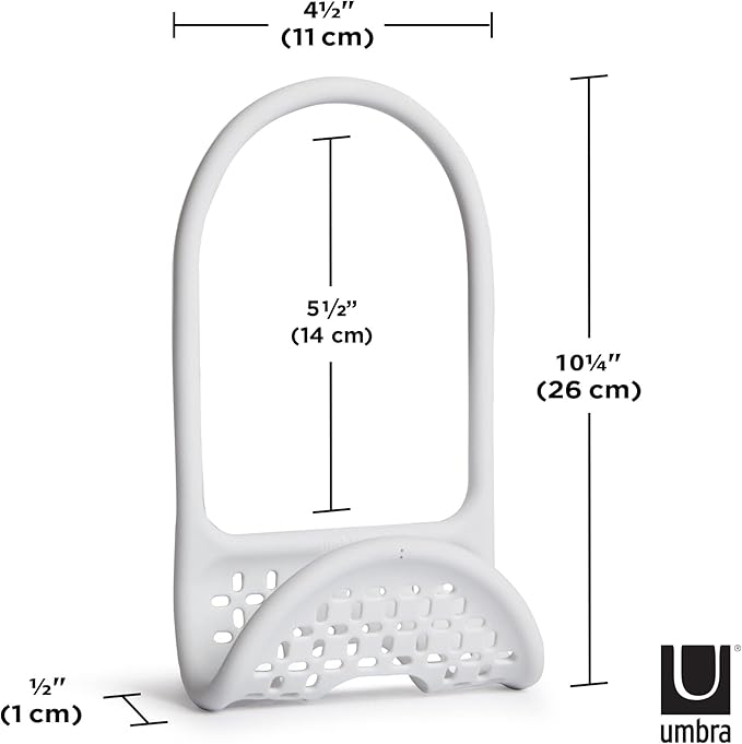 Umbra Sling Flexible Sink Caddy, Non-Slip – Holds Sponge, Scrubbing Brush or Dishrag, White