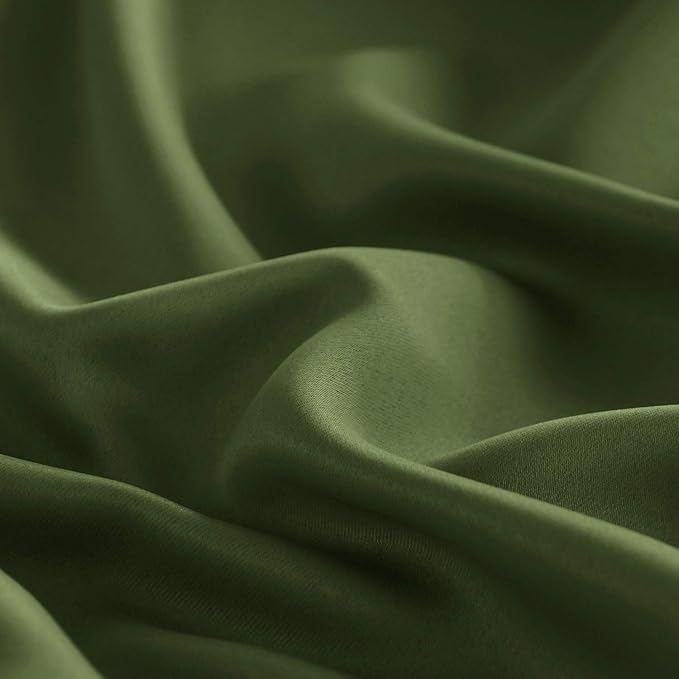 DWCN French Door Curtains – Rod Pocket Thermal Blackout Curtain for Doors with Glass Window, Kitchen and Patio Doors for Privacy, 25 X 72 Inches Long, 1 Curtain Panel with Tieback, Olive Green
