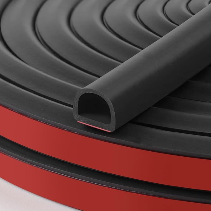 【New Upgrade】 Silicone Door Weather Stripping Door Seal Strip, 19.7 Feet Self-Adhesive D-Shape Door Insulation Strip for Door Frame& Window