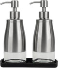 Gaussra Kitchen Soap Dispenser Set with Silicone Tray and Stickers - Brushed Nickel, Stainless Steel Glass Soap Dispenser Bathroom, Refillable Hand Dish Soap Dispenser for Kitchen Sink
