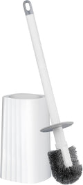 Toilet Brush & Holder Set, Lightweight Plastic Handle, Space Saving for Storage, Deep Cleaning, Drip-Proof, Easy to Assemble, Nylon Bristles, White & Grey