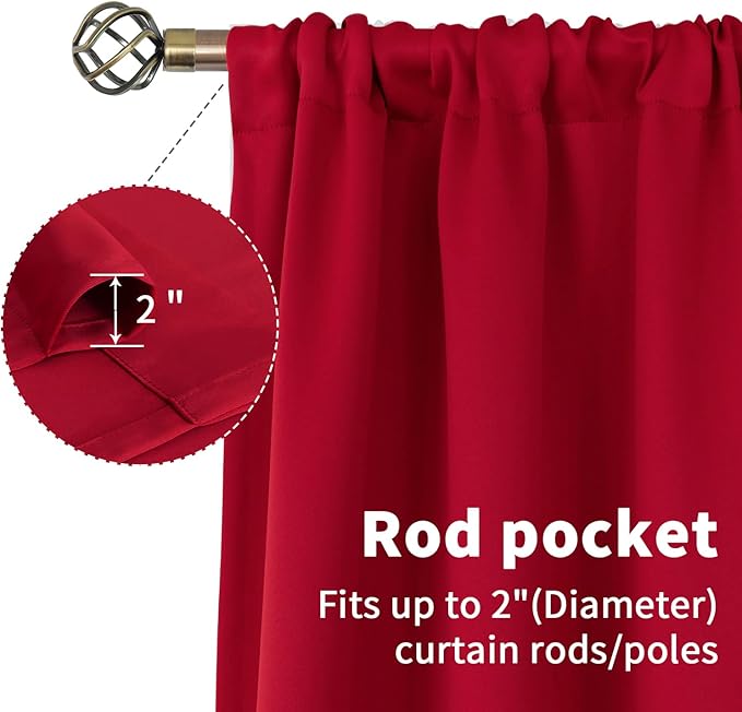 BGment Red Blackout Curtains 48 Inches Length for Bedroom - Short Thermal Insulated Drapes with Rod Pocket Room Darkening for Kitchen Cafe Bathroom, 2 Panels, 42 x 48 Inch