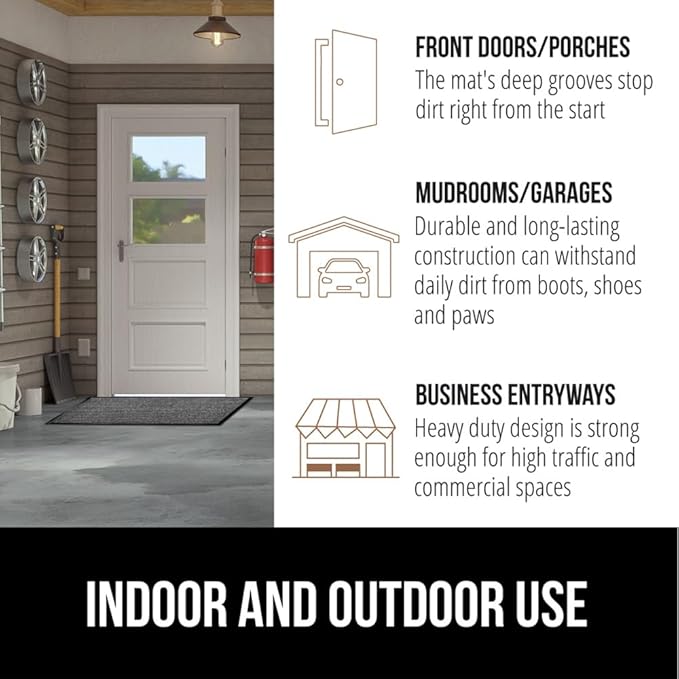 GORILLA GRIP Traffic Guard Door Mat, 2 Pack, Heavy Duty Waterproof Doormat, Commercial Office Space Welcome Mats, Stain and Fade Resistant, Low Profile, Strong Rubber Backing, 35x23, Light Gray