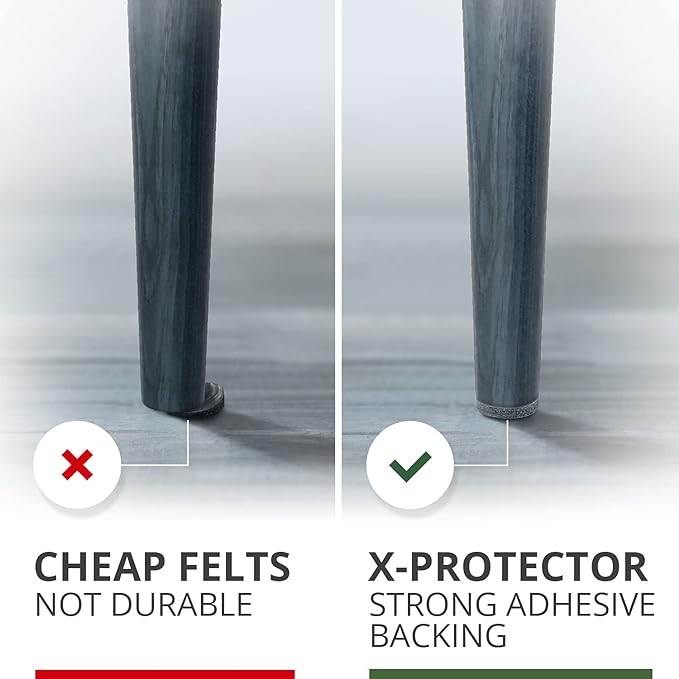 Felt Furniture Pads X-PROTECTOR - 48 Premium Felt Pads Floor Protector - Chair Felts Pads for Furniture Feet Wood Floors - Best Furniture Pads for Hardwood Floors - Protect Your Hard Floors! (Grey)