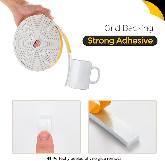 13 Feet Weather Stripping Door Seal, 1/2" Wide X 3/8" Thick Door Seal Strip High Density Foam Tape Adhesive Strip for Door Soundproofing,Window Insulation (1/2" x 3/8" x 13FT,White)