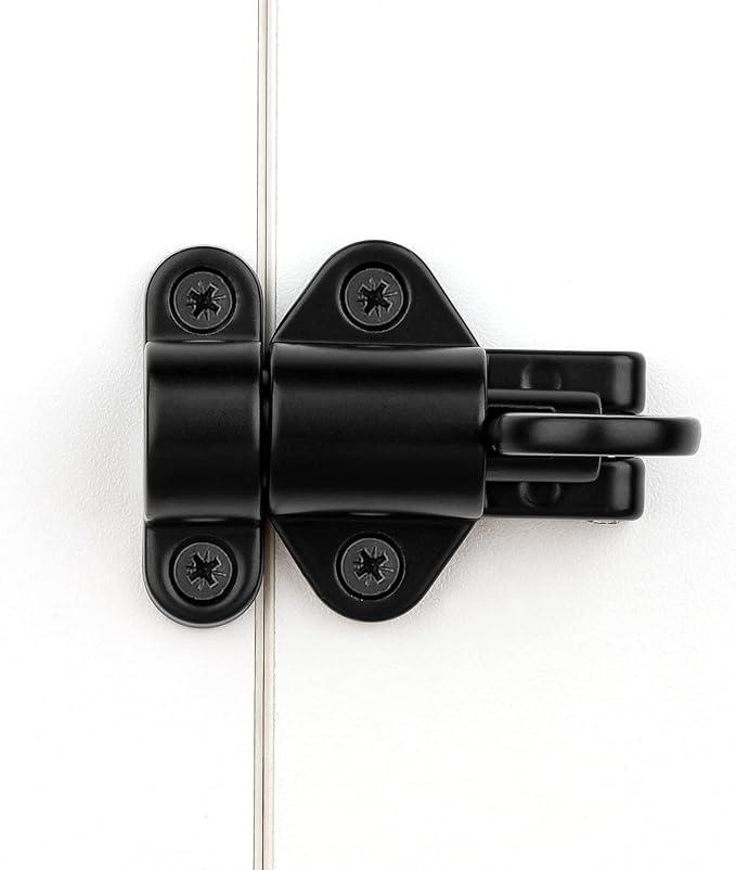 4 Packs Self-Closing Latches，Black Spring Door Lock，Resilient Bolt Latch Aluminum Alloy Safety Automatic Spring Barrel Slide Door Lock with Screws,Used for Gate,Window and Cabinet etc