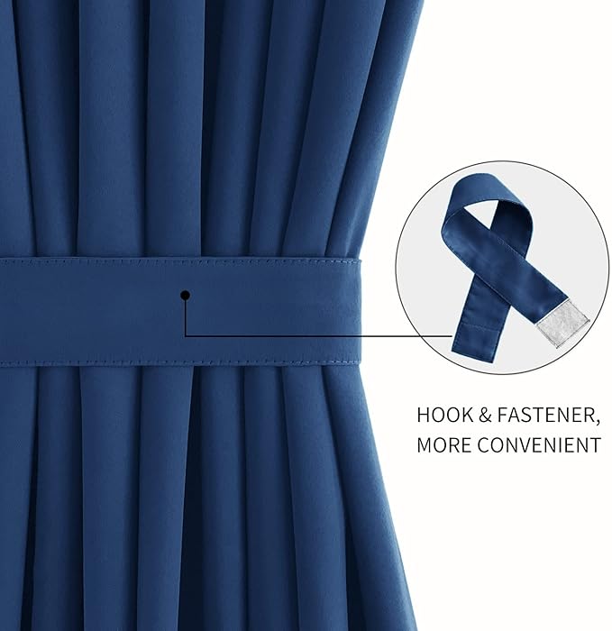 DWCN French Door Curtains – Rod Pocket Thermal Blackout Curtain for Doors with Glass Window, Kitchen and Patio Doors for Privacy, 54 X 72 Inches Long, 1 Curtain Panel with Tieback, Classic Blue