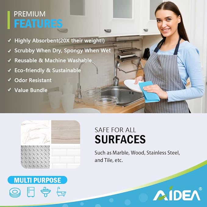 AIDEA Swedish Dishcloths for Kitchen-10PK, Absorbent Sponge Dish Cloth, Dishcloths for Washing Dishes, Reusable Paper Towels Dish Cloths, Swedish Towels for Home, Kitchen, Glass, 7" x 6"