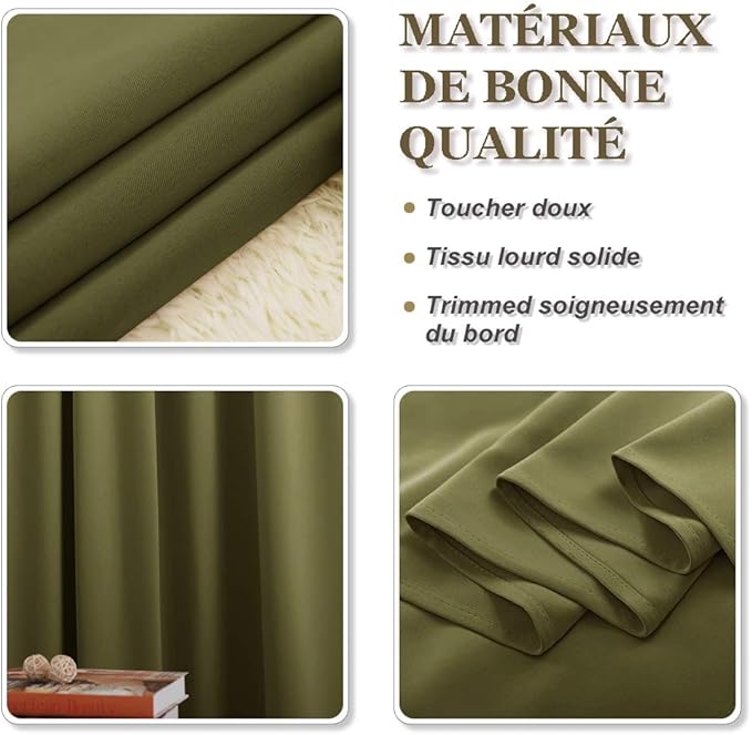 PONY DANCE Window Curtain Tiers - (42 by 36 inches, Olive Green, 2 Pieces) Room Darkening Curtains Short Panels Drapes for Small Half Window Kitchen Decor