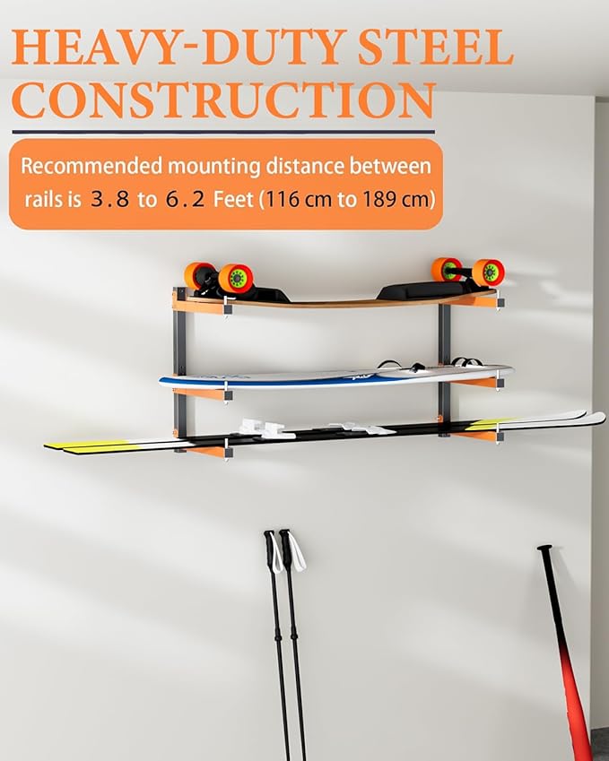 Lumber Storage Rack Wall-Mounted Lumber Racks Heavy Duty Wood Storage Rack with 6-Level Holds Up 720 LBS Sturdy Folding Garage Wood Organizer Orange Shelving Metal Shelf for Indoor & Outdoor- 4 Pack