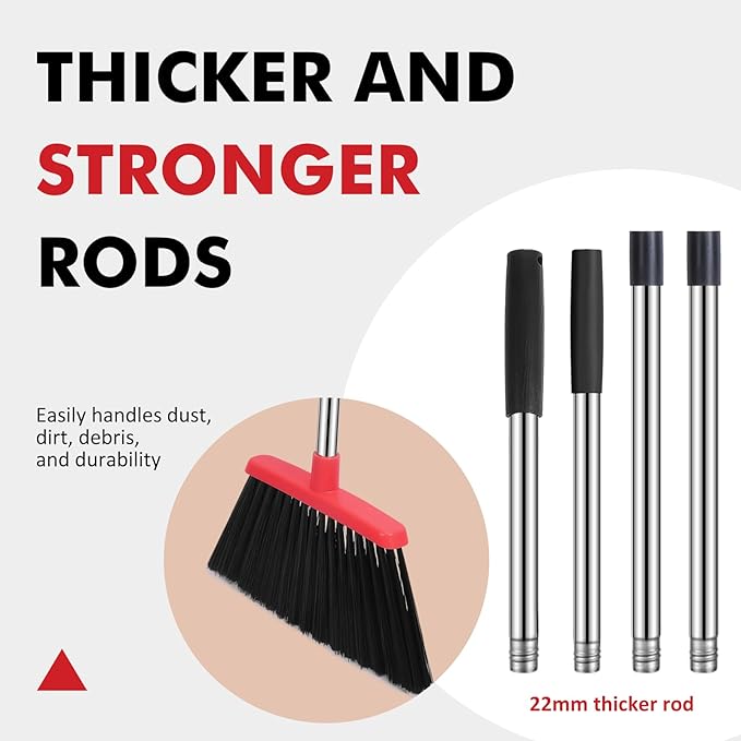 NACENA Heavy Duty Broom, 55 Inch Long Handle Outdoor Large Angle Brooms, Commercial Broom for Sweeping Indoor, for Home Garage Kitchen Office Courtyard Lobby Patio Lawn Concrete, 4 Pack (Black&Red)