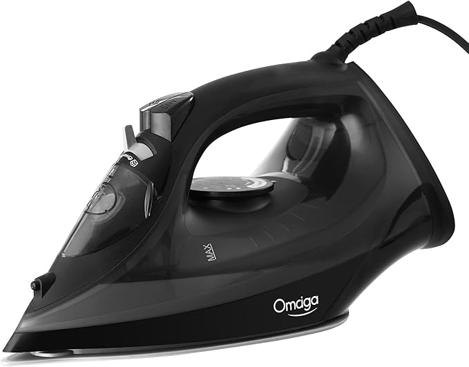Steam Iron for Clothes, 1500W Iron with Rapid Heating, Non-Stick Ceramic Soleplate, Burst of Steam, Self-Cleaning, Auto-Off, Anti-Drip, 11.84oz Water Tank Ironing Clothes for Home, Black