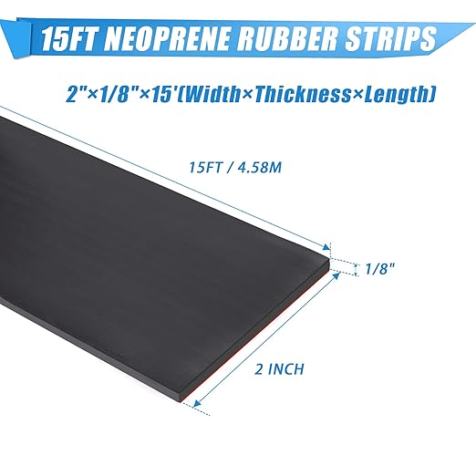 Neoprene Rubber Sheets & Strips with Adhesive Backing - 2" Wide x 1/8" Thick x 15' Long