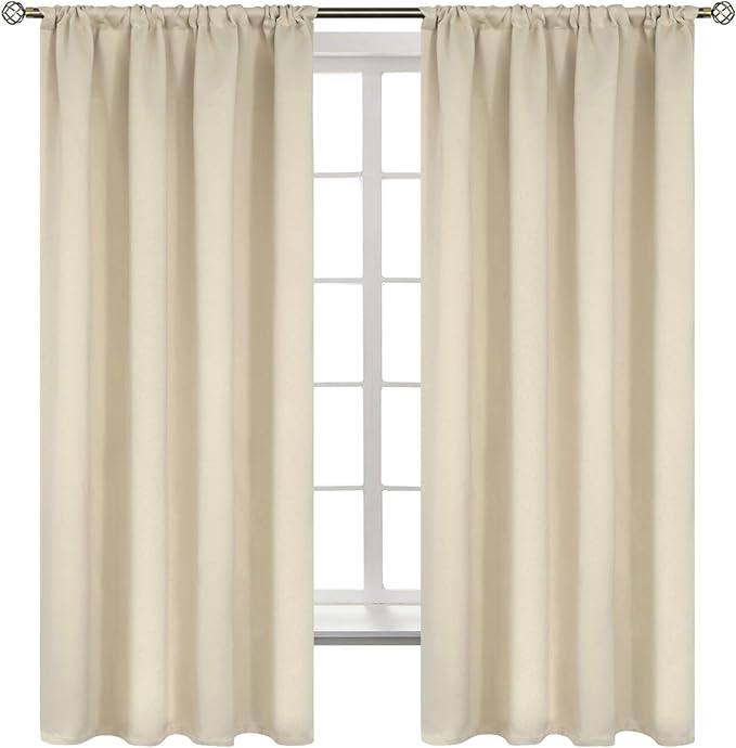 BGment Beige Blackout Curtains 63 Inches Length for Bedroom - Thermal Insulated Drapes Room Darkening with Rod Pocket for Living Room, 42 x 63 Inch, 2 Panels