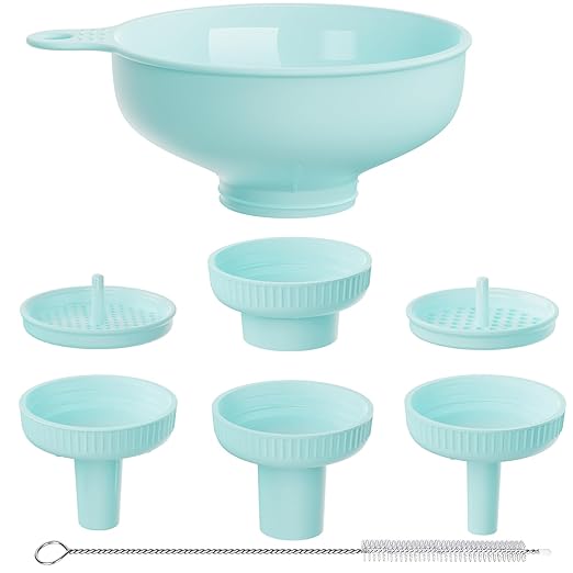Wide Mouth Kitchen Funnel, Food Grade Plastic Cooking Canning Funnel with 4 Sizes Spouts for Filling Wide and Regular Mason Jars, Spray Dropper Oil Bottle Jug Spices Shampoo Sauce