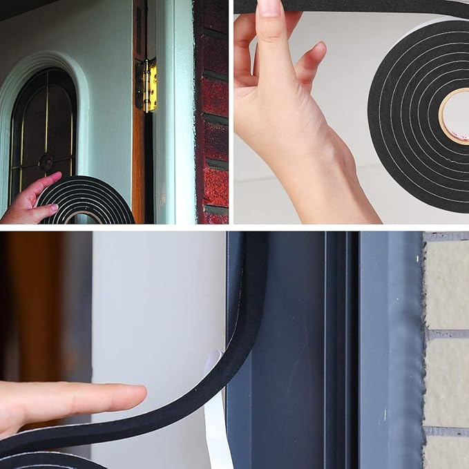 2 Rolls Weather Stripping Door Seal, 3/4'' W x 3/8'' T Foam Tape Close Cell, Single Sided Weather Strip for Door or Window, (Total 16.5 Feet Long)…