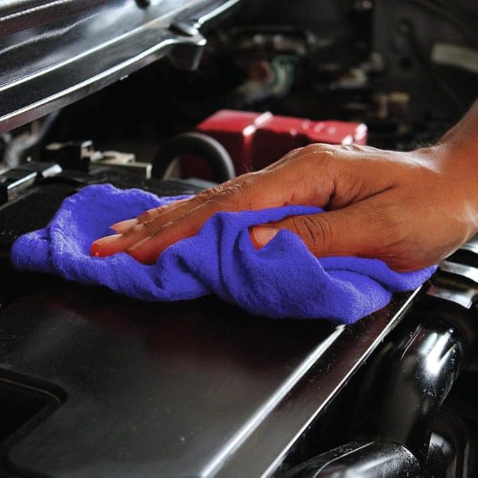 Auto Mechanic Shop Towels (13"x14"), 12 Pack (Blue) - 100% Cotton Commercial Grade Rags for Cleaning & Maintenance, Garage Supplies - Professional Mechanics Reusable Wipes