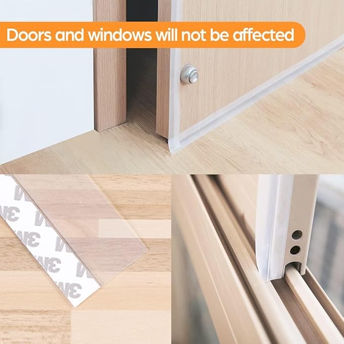 49.2 Ft Door Weather Stripping Door Seal Strip Tape,Silicone Door Draft Stopper,Self Adhesive Shower Door Bottom Seal, Door Insulation Strip for Door Frame Windows and Glass Gaps (Transparent, 35mm)