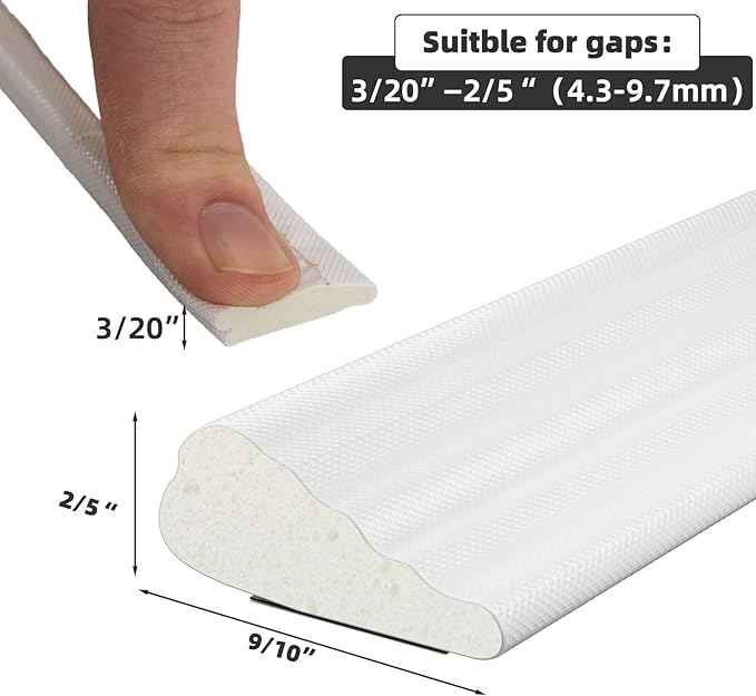 2 Pack*16.4 Ft Weather Stripping Seal Strip for Doors,Soundproofing Window Insulation Draft Stopper for Winter, Selfadhesive Foam Weather Strip for Door Frame,Door Gap Filler Noise Blocker(White)