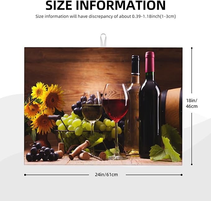 Red Wine Grape Vintage Wooden sunflower Microfiber Absorbent Reversible Dish Drying Mat For Kitchen Counter Xl Large Pad 18 X 24 Inch