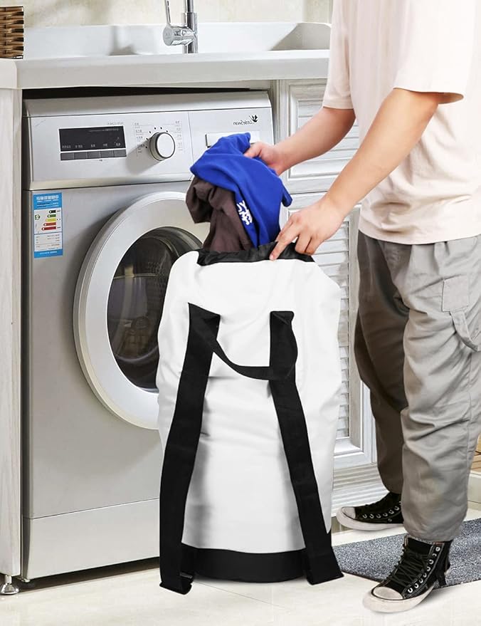 Dalykate Backpack Laundry Bag, Laundry Backpack with Shoulder Straps and Mesh Pocket Durable Nylon Clothes Hamper Bag with Drawstring Closure for College, Travel, Laundromat, Apartment