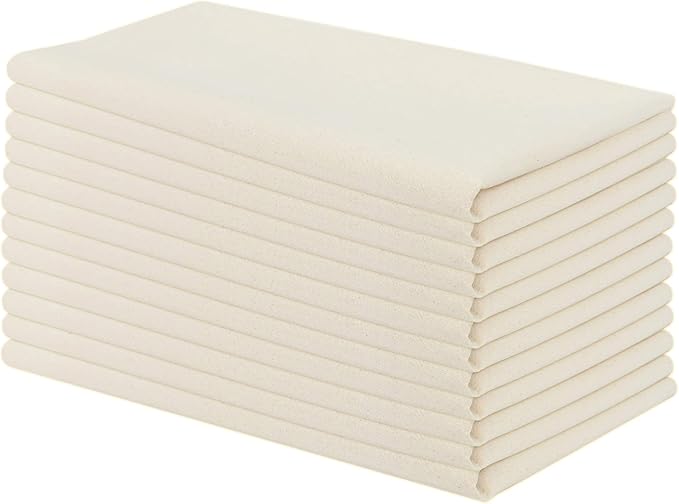 Aunti Em's Kitchen Flour Sack Dish Towels - Natural Cotton for Embroidery and Drying Glass, Hand, Dinnerware - Plain, Thick, Zero-Lint, Highly Absorbent - Set of 13, 27 x 27 Inch, Unbleached Tan