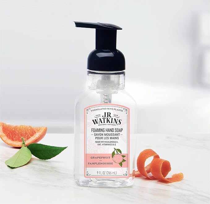 J.R. Watkins Foaming Hand Soap Pump with Dispenser, Moisturizing All Natural Hand Soap Foam, Alcohol-Free, Cruelty-Free, USA Made, Use as Kitchen or Bathroom Soap, Grapefruit, 9 fl oz, 6 Pack