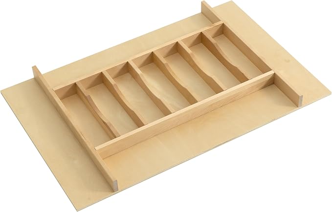 WelFurGeer Premium Wooden Silverware Organizer for Kitchen Drawers, Utensil Tray for Kitchen Drawer, Cutlery Drawer Organizer for Forks, Spoons, Knives - Sturdy Birchwood, Natural Finish