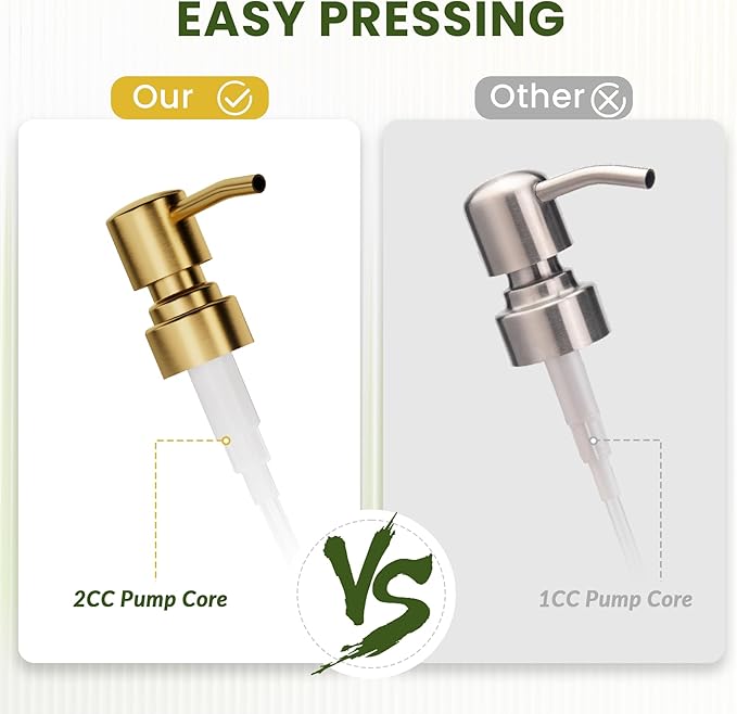 AmazerBath Soap Dispenser, 2 Pack Glass Soap Dispenser with Pump Stainless Steel, 17 Oz Clear Gold Hand Soap Dispensers for Bathroom and Kitchen