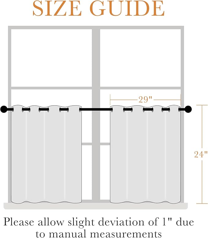PONY DANCE Kitchen Curtains 24 inch Length - Blackout Camper Curtains for Travel Trailers, Set of 2 Panels Tiers, Short Small Window Drapes for Bathroom & Basement, Ideal for RV Camper, Black