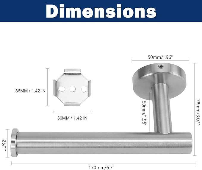NearMoon Bathroom Toilet Paper Holder, Premium SUS304 Stainless Steel Rustproof Wall Mounted Toilet Roll Holder for Bathroom, Kitchen (3 Pack, Brushed Nickel)