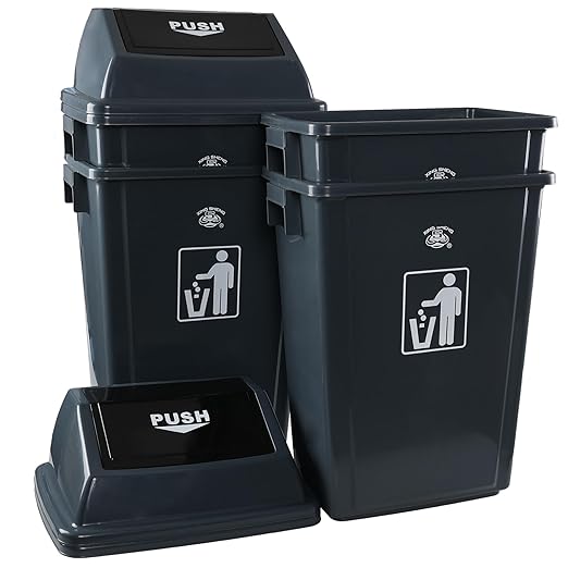 4 Pack 18 Gal Plastic Garage Can with Swing Lid, Heavy-Duty Recycle Bin, Trash Can/Waste Container for Backyard/Garage/Outdoor