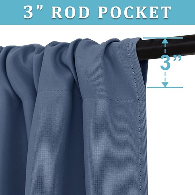 RYB HOME Blackout Curtains 63 inches Long - Energy Saving Insulation Large Window Curtain Blinds for Bedroom Living Room Dining Basement Home Office, W 62 x L 63 per Panel, Stone Blue, 2 Pcs