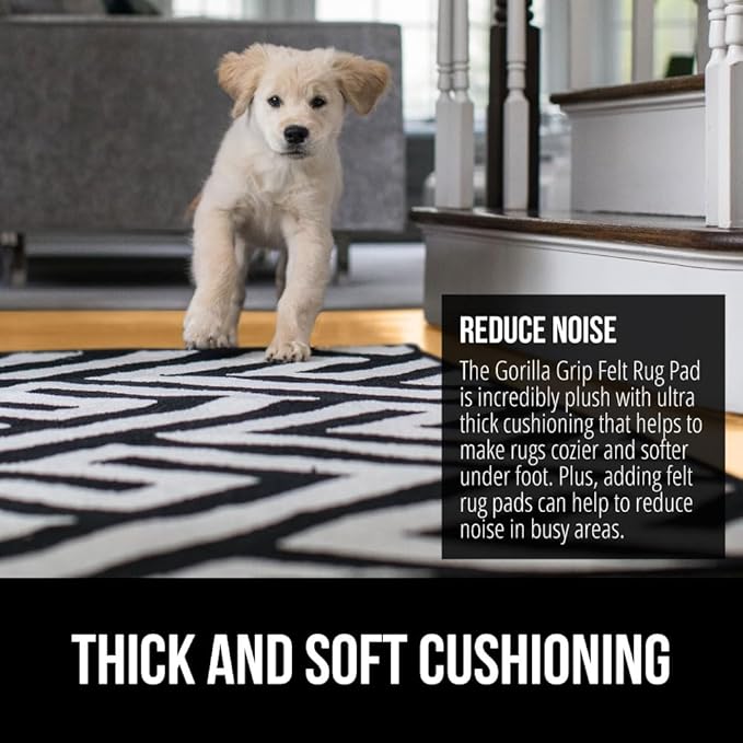 GORILLA GRIP Felt and Natural Rubber Stay in Place Slip Resistant Rug Pad, 1/8in Thick, 7x10 FT Protective Padding Under Area Rugs, Cushioned Gripper Pads, Carpet Runners, Hardwood Floors Protection