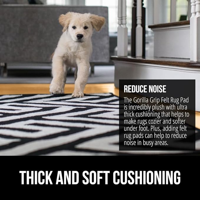 GORILLA GRIP Felt and Natural Rubber Stay in Place Slip Resistant Rug Pad, 1/4in Thick, 3x5 FT Protective Padding Under Area Rugs, Cushioned Gripper Pads, Carpet Runners, Hardwood Floors Protection