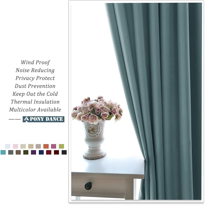 PONY DANCE Small Curtains Blackout, Privacy Energy Efficiency Mini Curtains for Kids Bedroom RV Camper Windows Trailer Bathroom Kitchen Cabinet Window, W 42 x L 36, Fluorescent Blue, 2 Panels