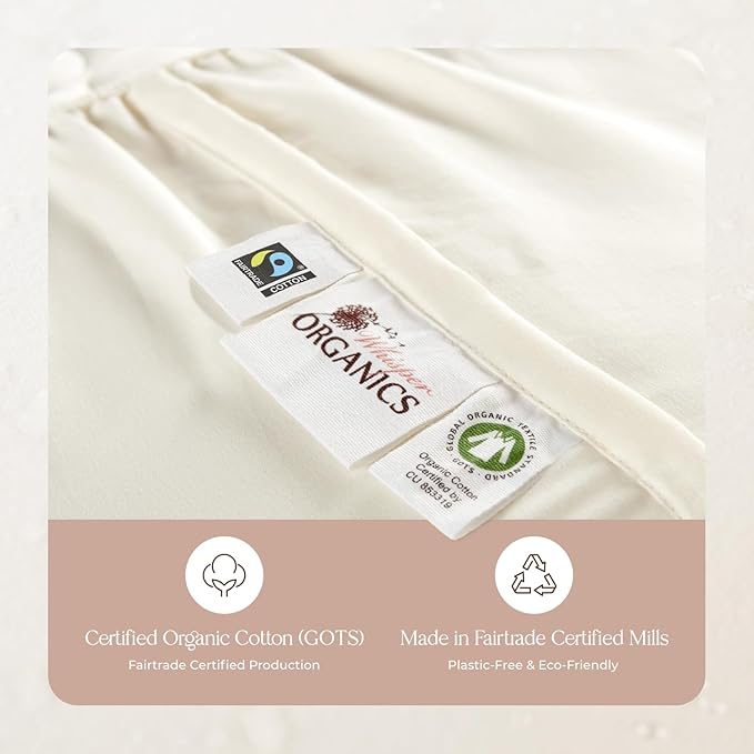 100% Cotton Organic Mattress Pad - Breathable, Cooling, Not Waterproof Mattress Protector Twin Size - Premium 300GSM Quilted and Noiseless Machine Washable Organic Mattress Protector (Ivory, Twin)