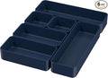 Drawer Organizers, Storage Plastic Desk Bins Stackable Organizers Tray, Bathroom Dividers Small Makeup Bin Clothes Organizing Trays for Containers Vanity Office Cabinet Sliverware Set, Blue