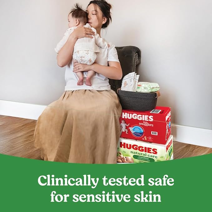 Huggies Natural Care Sensitive Baby Wipes, Unscented, Hypoallergenic, 99% Purified Water, 3 Refill Packs (528 Wipes Total)