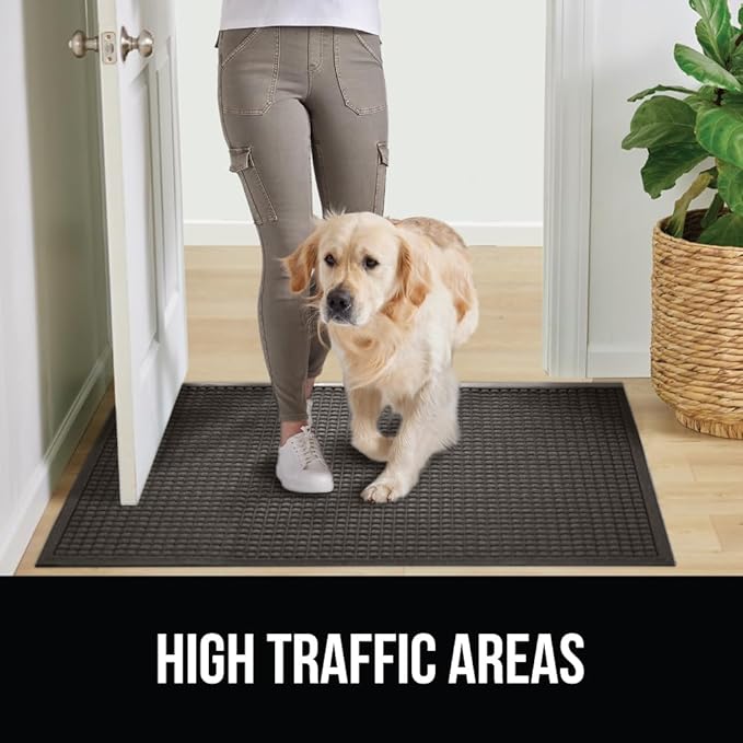 GORILLA GRIP Front Door Mat, 47x35, Indoor Outdoor Ultra Absorbent HydroAbsorb Doormat, Absorbs Up to 6 Cups of Water, Stain and Fade Resistant, Rubber Backing Doormats, Captures Dirt, Charcoal