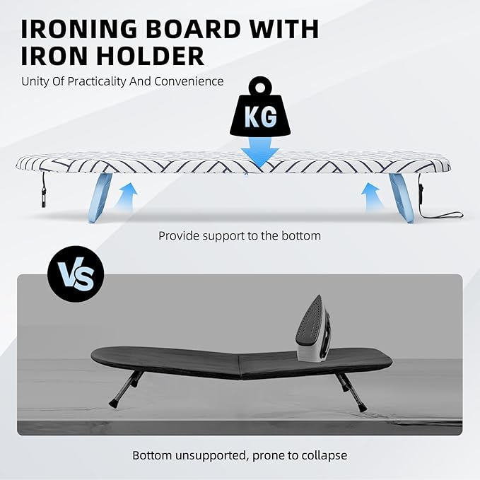 Small Ironing Board Tabletop, Foldable Mini Ironing Board, Table top Ironing Boards Small with Hanging Rope, Compact Portable Ironing Boards Save Space, Iron Board 32x12, Iron Table Stand White