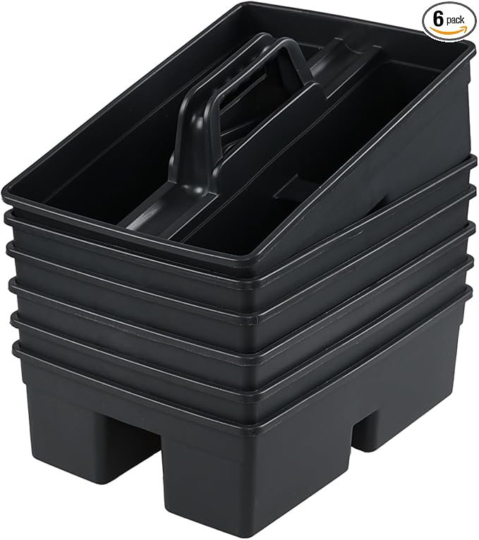 6 Pack Plastic Cleaning Caddy with Handle for Cleaning Supplies, Gray Plastic Carry Caddy Cleaning Tote