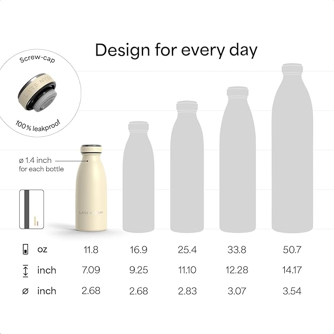 LARS NYSØM Stainless Steel Insulated Water Bottle 12oz 17oz 25oz 34oz 51oz | Insulated Thermo Flask for Hot and Cold Beverages | Leakproof Drinking Bottle (Blush Rose, 11.9oz)