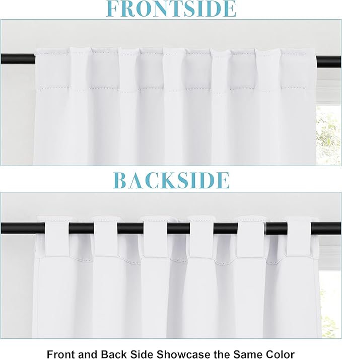 RYB HOME Room Darkening Curtains Window Shades, Privacy Bedroom Curtains Sunlight Block Drapes for Living Room/Studio Backdrop, W 42 x L 72 inch, Pure White, 1 Pair