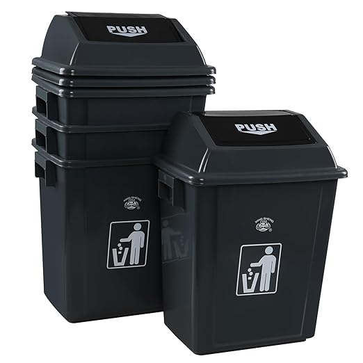 8 Gallon Plastic Kitchen Trash Can with Swing Lid, Rectangular Office Garbage Can, Gray(Pack of 4)