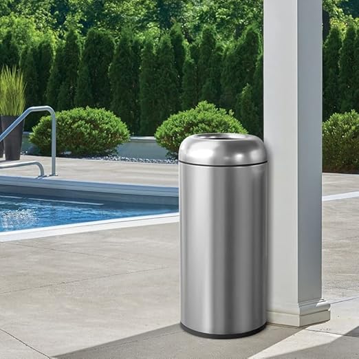 BEAMNOVA 16.5 Gallon Trash Can Black Open Top Large Outdoor Indoor Commercial Stainless Steel Industrial Waste Basket Container, Metallic Garbage Enclosure with Lid