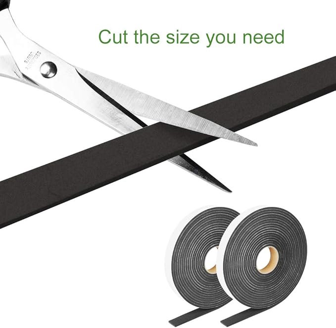 2 Rolls Foam Seal Tape for Door Window Seal Insulation, 3/4in Wx1/8in T Soundproof and Shockproof Weather Stripping, Single Sided Door Seal, Cold Air and Draft Closed Cell Seal Strip, Single 16FT